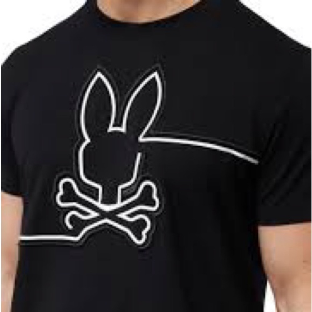 Psycho Bunny Black T-Shirt with White Outline Design NWOT - Picture 2 of 10